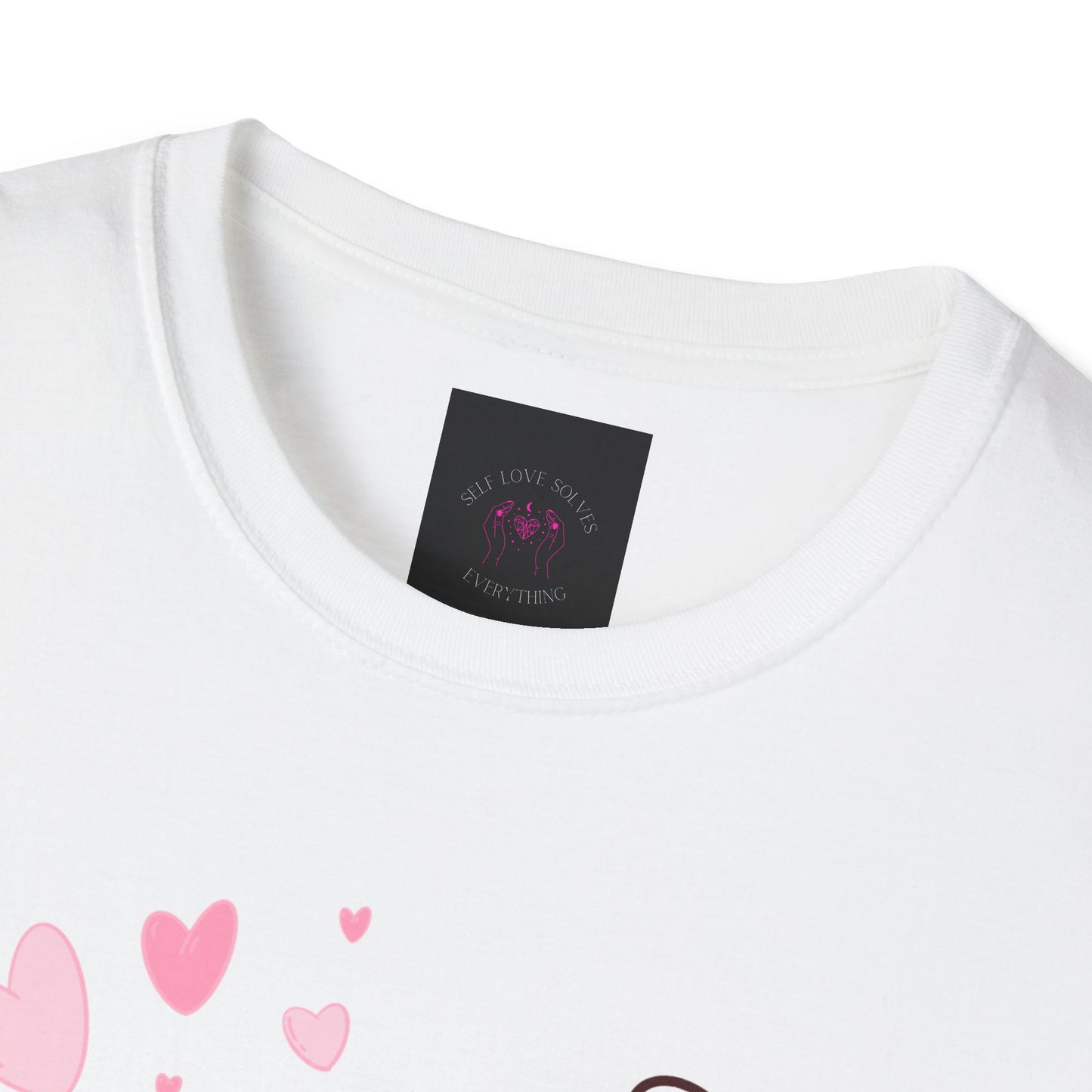 Be Happy Floral Tee — (designed by Bonnie) Pink Butterfly & Heart Graphic T-Shirt